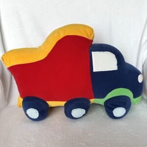 Dump Truck Room Gear Kids Decorative Throw Pillow Red Yellow Blue Boy Room Decor